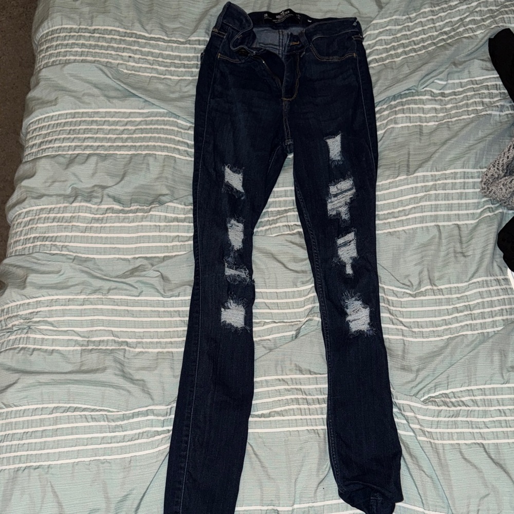 Hollister Navy Distressed Skinny Jeans 0 Regular